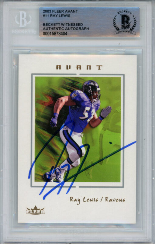 Ray Lewis Autographed 2003 Fleer Avant #11 Trading Card Beckett Slab