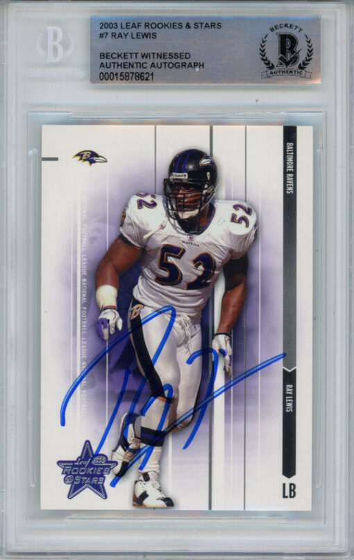 Ray Lewis Signed 2003 Leaf Rookies & Stars #7 Trading Card Beckett Slab