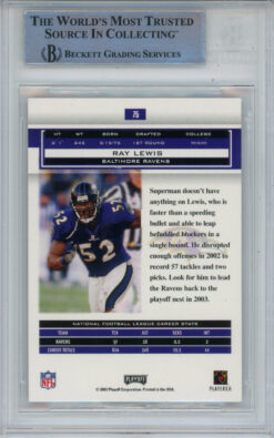 Ray Lewis Signed 2003 Playoff Honors #75 Trading Card Beckett Slab