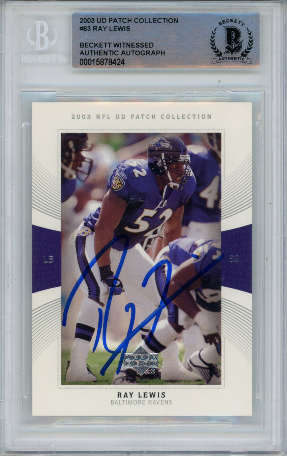 Ray Lewis Signed 2003 UD Patch Collection #63 Trading Card Beckett Slab