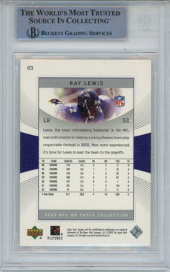 Ray Lewis Signed 2003 UD Patch Collection #63 Trading Card Beckett Slab