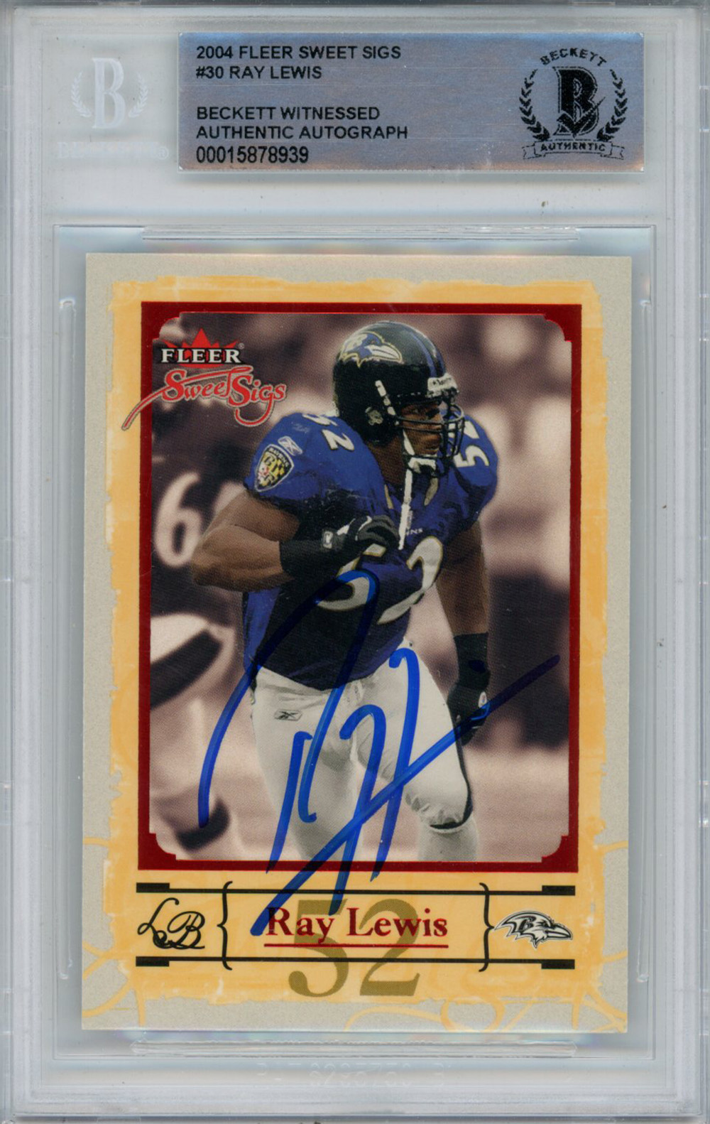 Ray Lewis Signed 2004 Fleer Sweet Sigs #30 Trading Card Beckett Slab