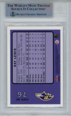 Ray Lewis Autographed 2004 Fleer Platinum #76 Trading Card Beckett Slab