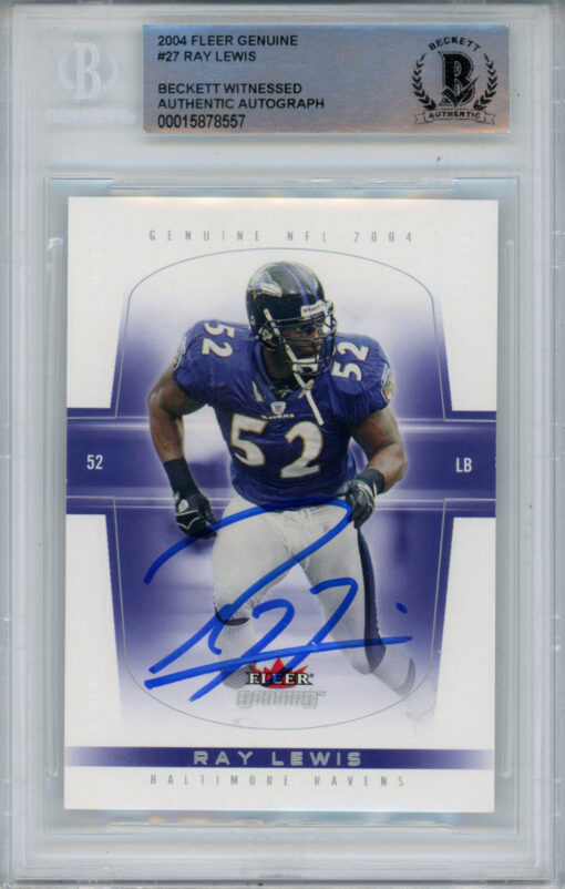 Ray Lewis Autographed 2004 Fleer Genuine #27 Trading Card Beckett Slab