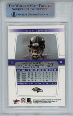 Ray Lewis Autographed 2004 Fleer Genuine #27 Trading Card Beckett Slab