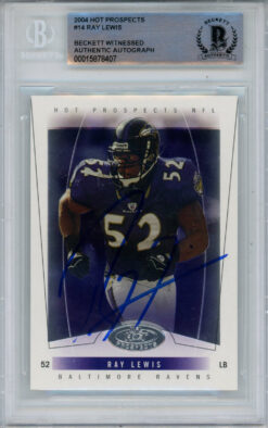 Ray Lewis Autographed 2004 Hot Prospects #14 Trading Card Beckett Slab