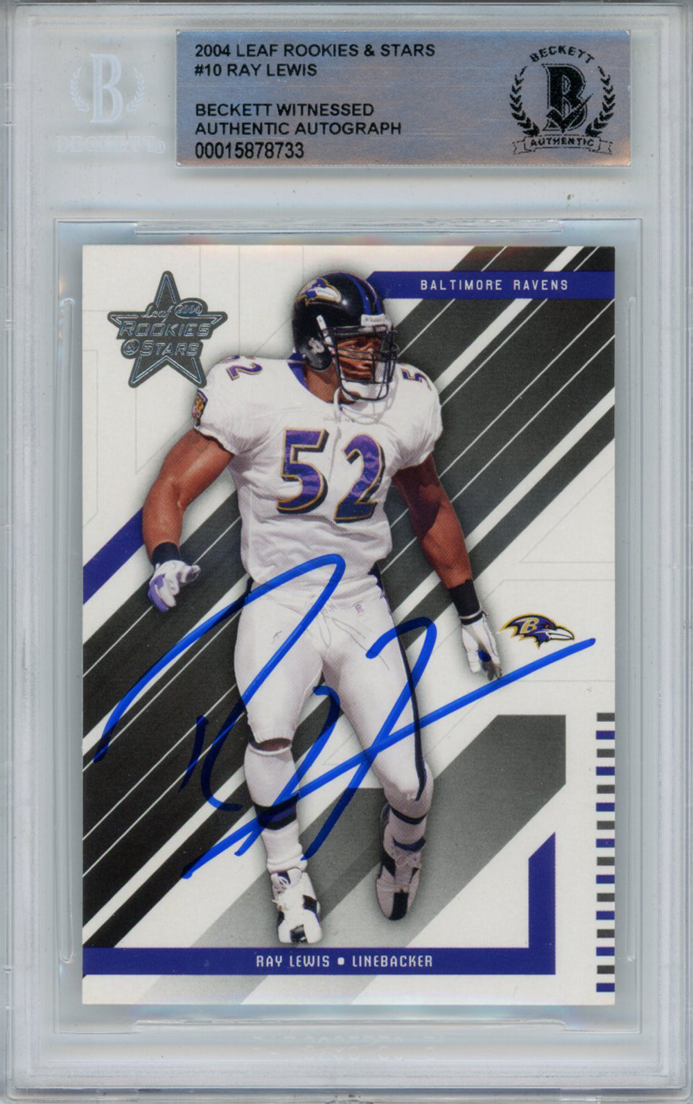 Ray Lewis Signed 2004 Leaf Rookies & Star #10 Trading Card Beckett Slab