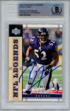 Ray Lewis Signed 2004 Upper Deck Legends #6 Trading Card Beckett Slab