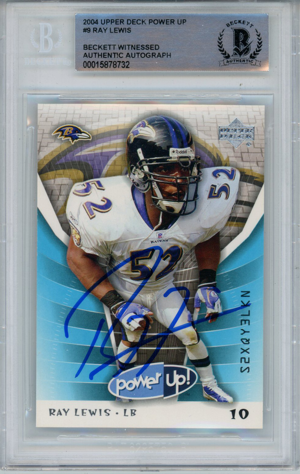 Ray Lewis Signed 2004 Upper Deck Power Up #9 Trading Card Beckett Slab