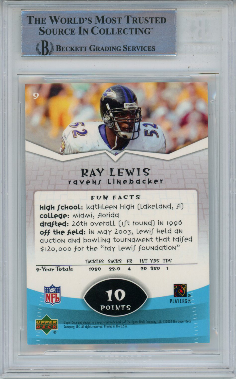 Ray Lewis Signed 2004 Upper Deck Power Up #9 Trading Card Beckett Slab