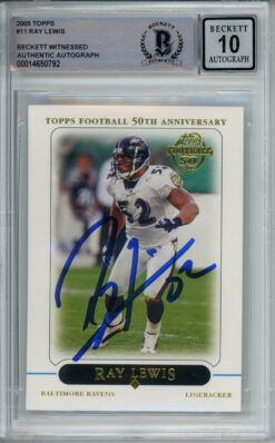 Ray Lewis Autographed 2005 Topps #11 Trading Card Beckett Slab