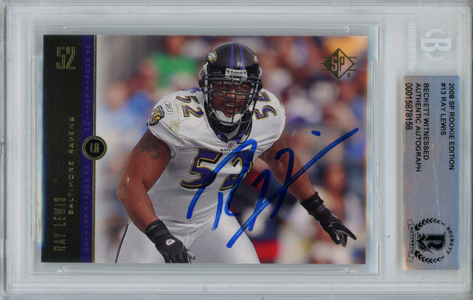 Ray Lewis Signed 2008 SP Rookie Edition #13 Trading Card Beckett Slab