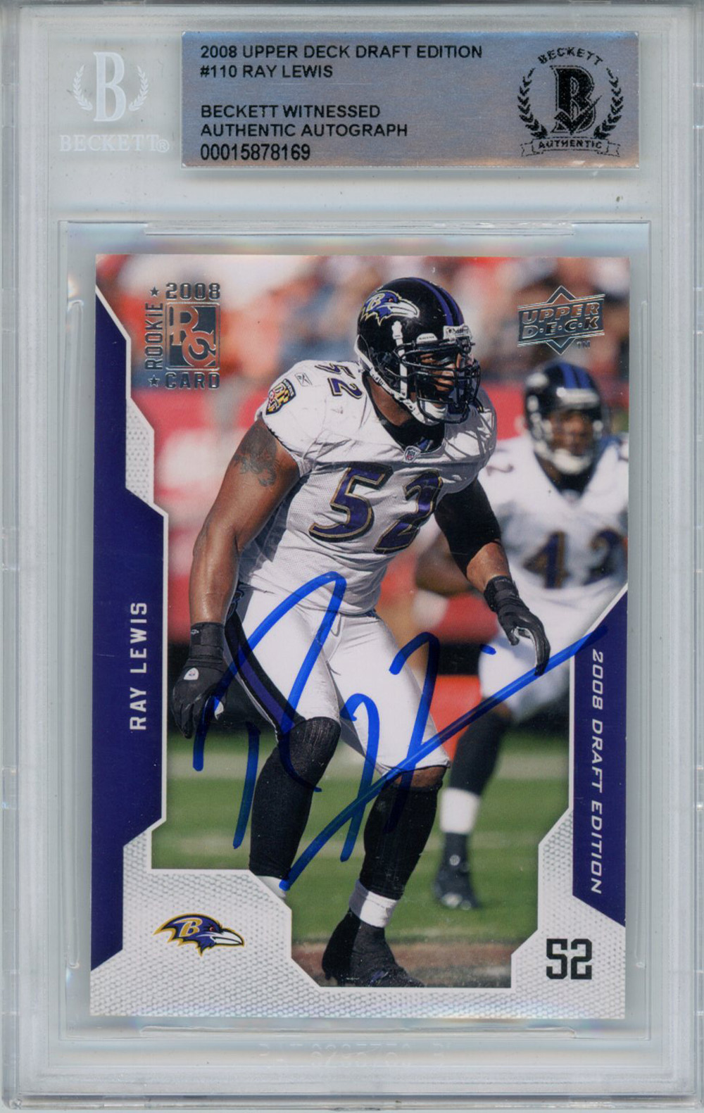 Ray Lewis Signed 2008 Upper Deck Draft Edition #110 Trading Card BAS Slab