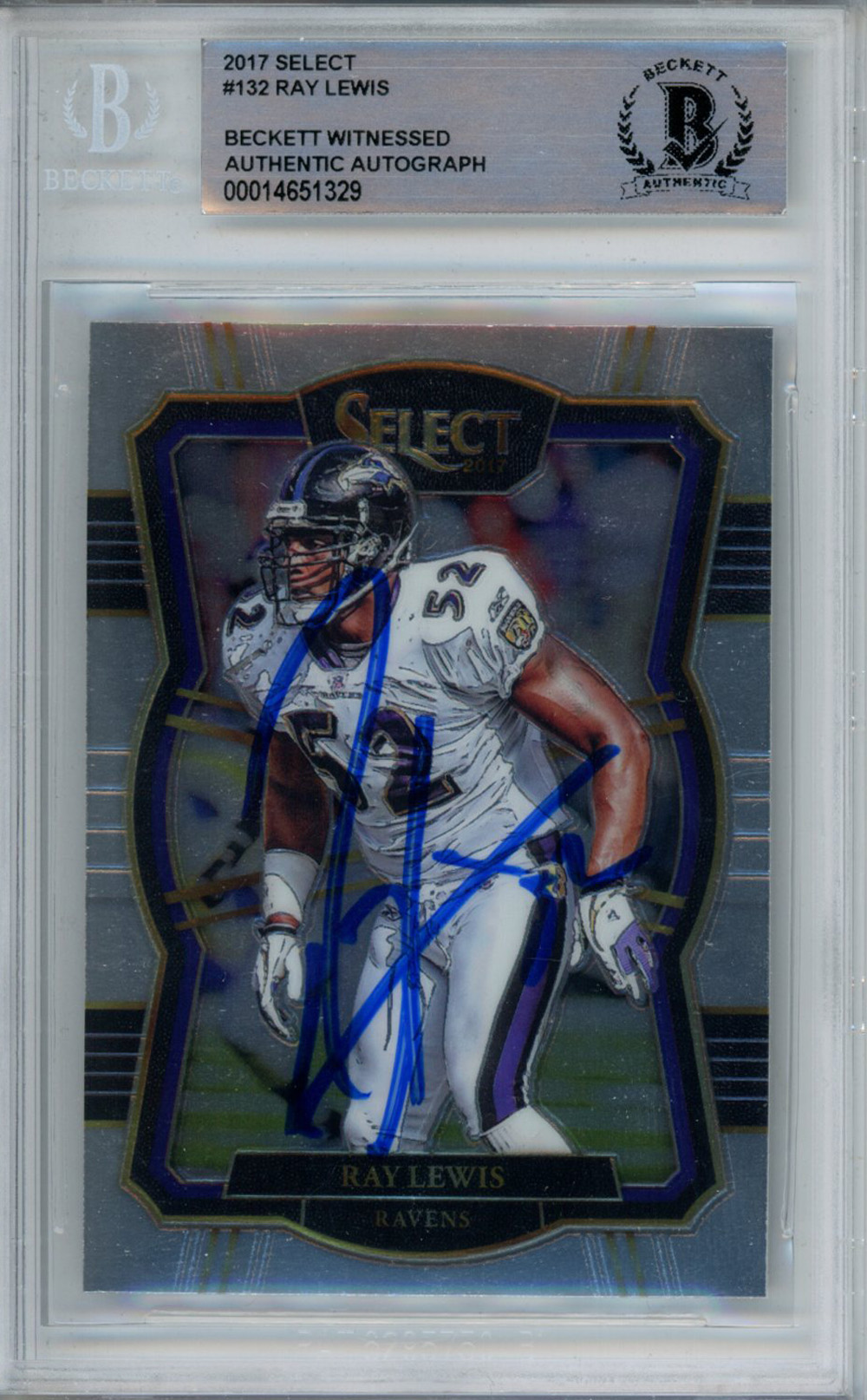 Ray Lewis Autographed 2017 Panini Select #132 Trading Card Beckett Slab