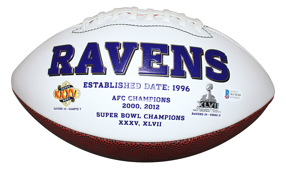 Ray Lewis Autographed/Signed Baltimore Ravens Logo Football BAS 28325