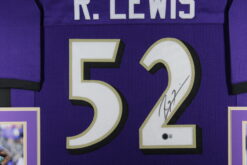 Ray Lewis Autographed Pro Style Purple XL Framed Jersey 35x43 Beckett 53754