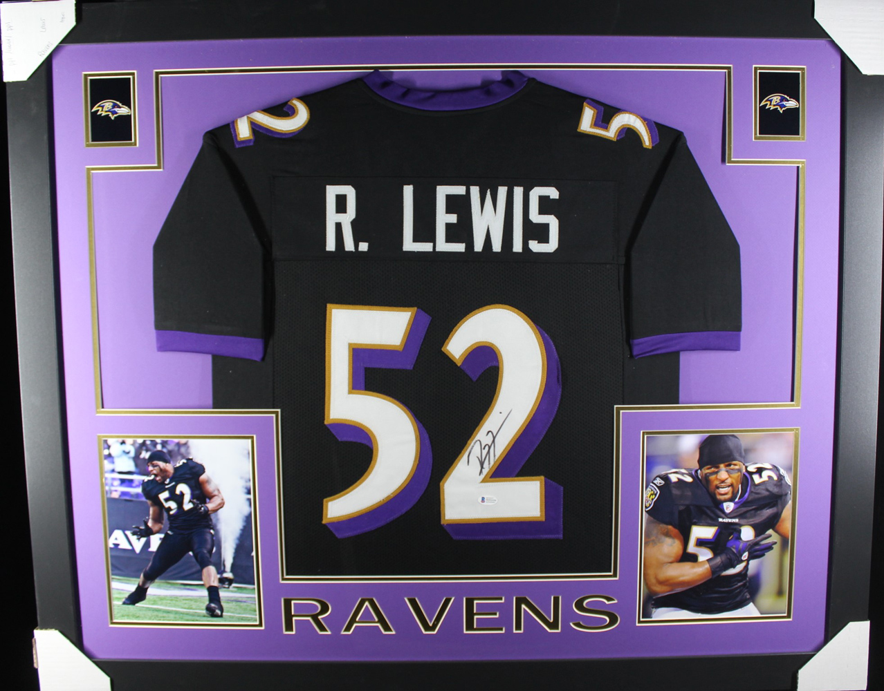 Ray Lewis Autographed/Signed Pro Style Framed Black XL Jersey Beckett
