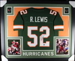 Ray Lewis Autographed/Signed College Style Green XL Framed Jersey Beckett 51227