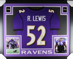 Ray Lewis Autographed/Signed Pro Style Purple XL Framed Jersey Beckett 51228