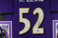 Ray Lewis Autographed/Signed Pro Style Purple XL Framed Jersey Beckett 51228