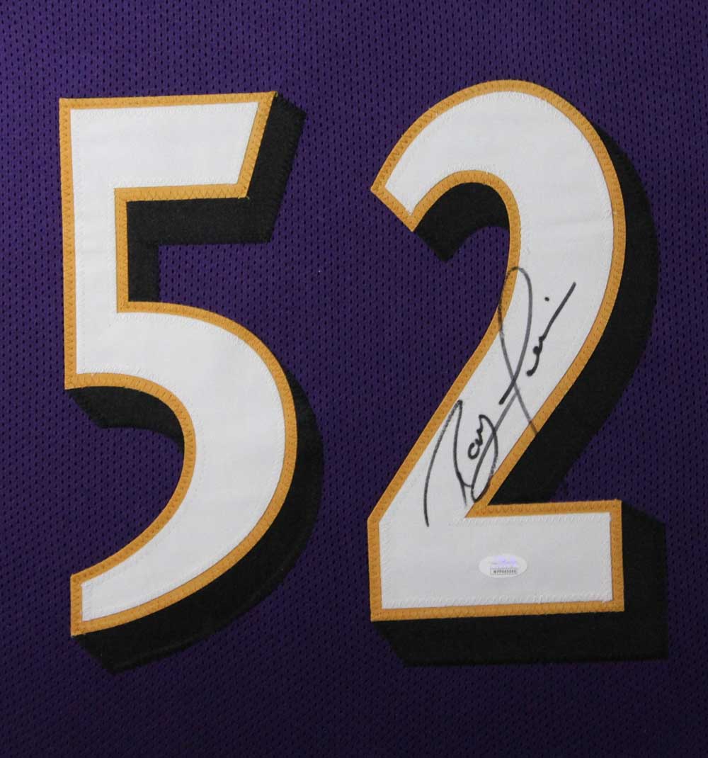 Ray Lewis Autographed Baltimore Ravens Framed Purple XL Jersey JSA 31056