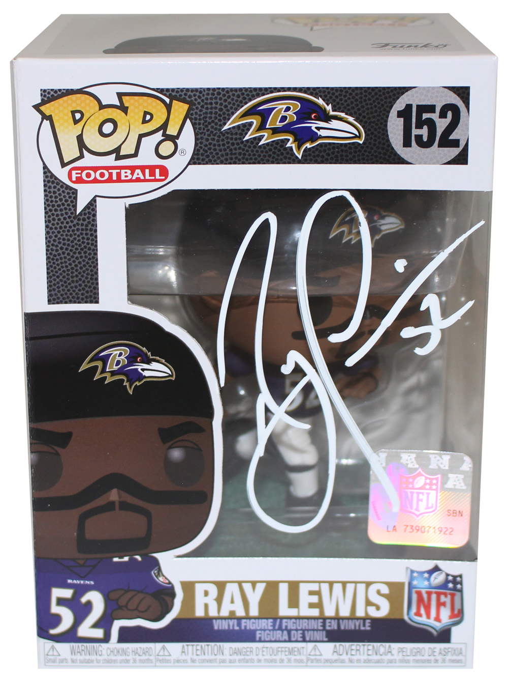 Ray Lewis Autographed NFL Funko Pop #152 Baltimore Ravens Beckett