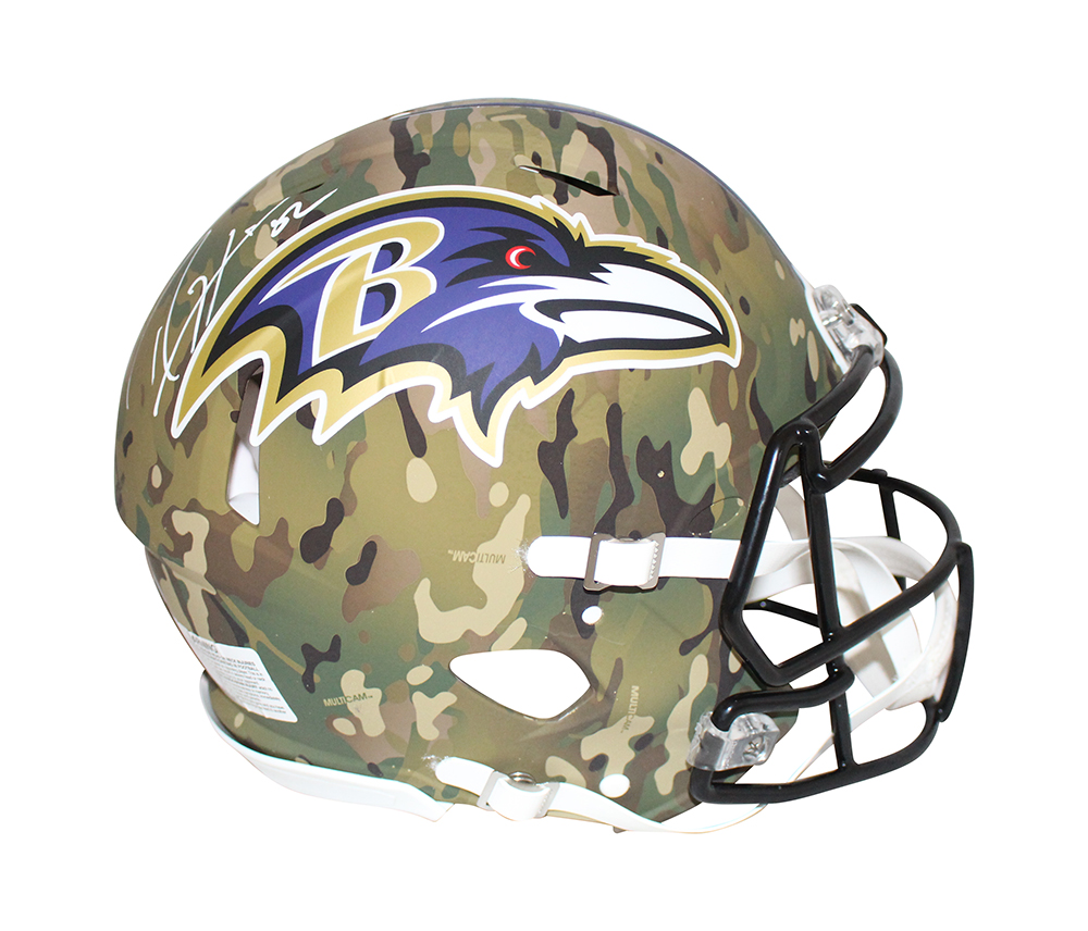 Ray Lewis Autographed Baltimore Ravens Authentic Camo Speed Helmet BAS 32119