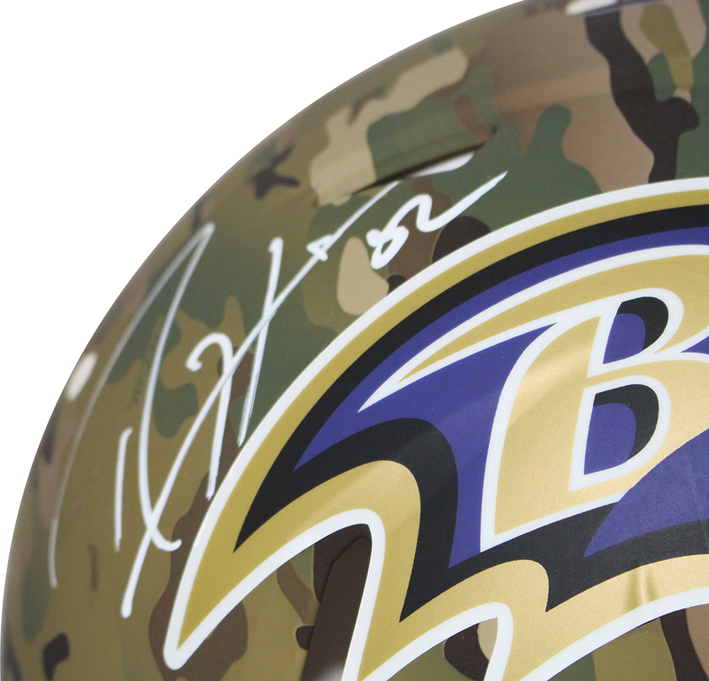 Ray Lewis Autographed Baltimore Ravens Authentic Camo Speed Helmet BAS 32119