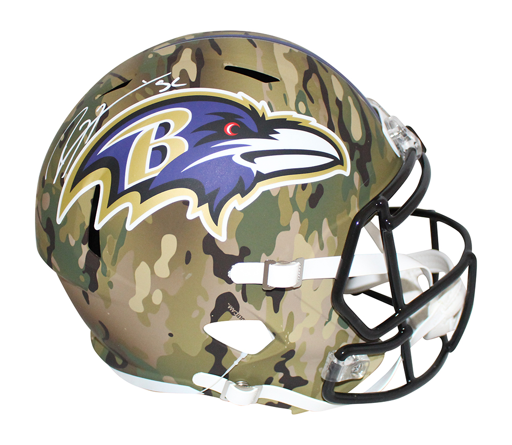 Ray Lewis Autographed Baltimore Ravens F/S Camo Speed Helmet BAS 32118