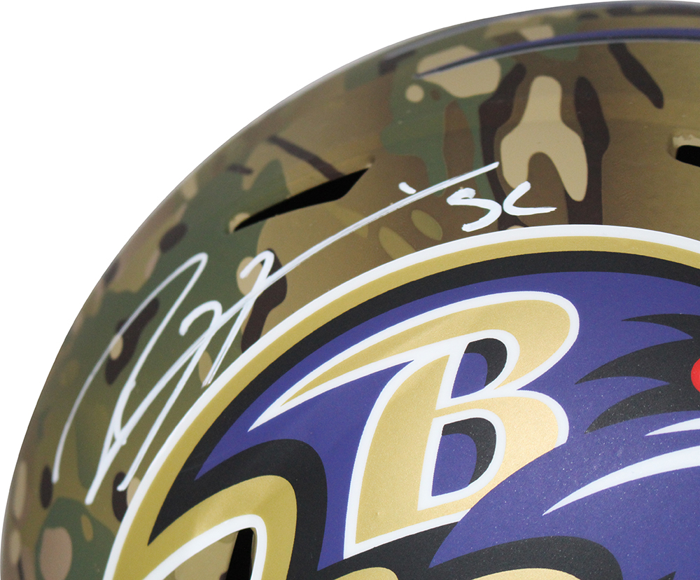 Ray Lewis Autographed Baltimore Ravens F/S Camo Speed Helmet BAS 32118