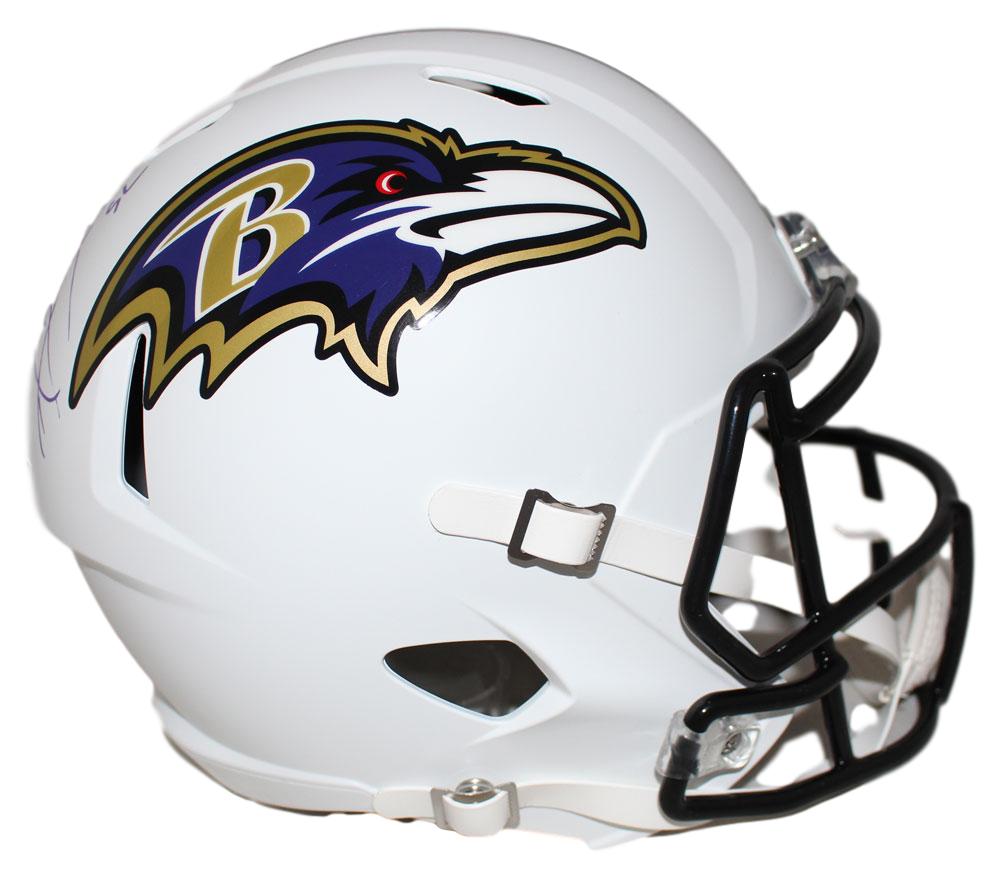 Ray Lewis Autographed/Signed Baltimore Ravens F/S Flat White Helmet BAS 28510