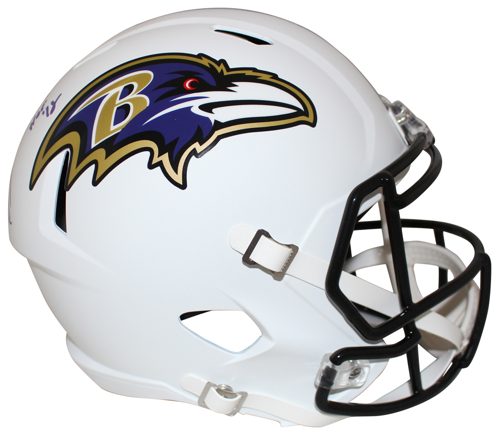 Ray Lewis Autographed Baltimore Ravens F/S Flat White Helmet HOF BAS 28511