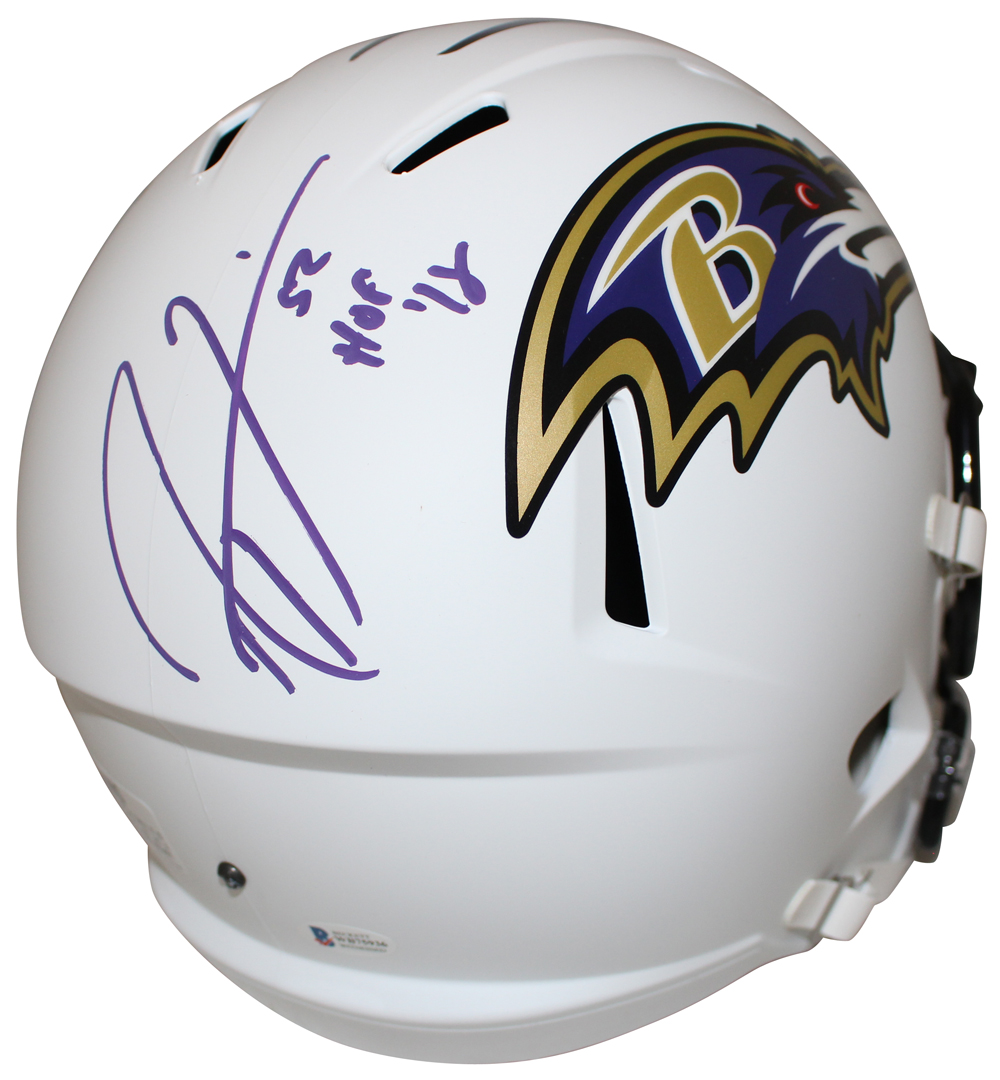 Ray Lewis Autographed Baltimore Ravens F/S Flat White Helmet HOF BAS 28511