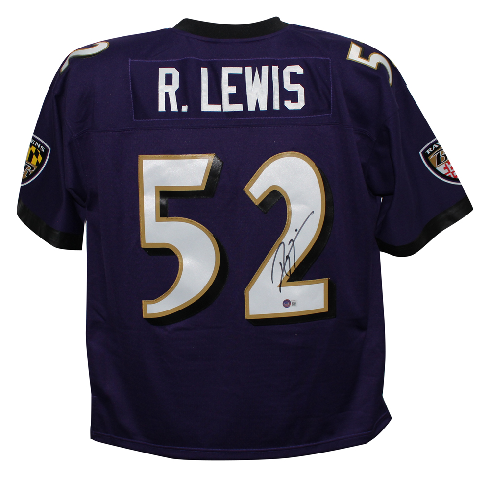 Ray Lewis Autographed Ravens Purple Mitchell & Ness Legacy XL Jersey BAS