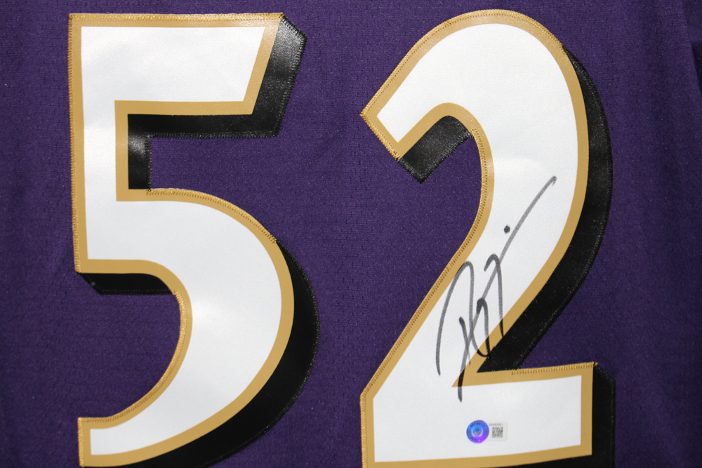 Ray Lewis Autographed Ravens Purple Mitchell & Ness Legacy XL Jersey BAS