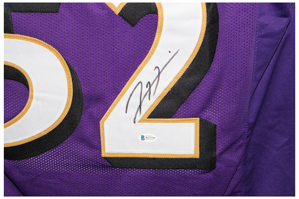 Ray Lewis Autographed/Signed Pro Style Purple XL Jersey BAS 28321
