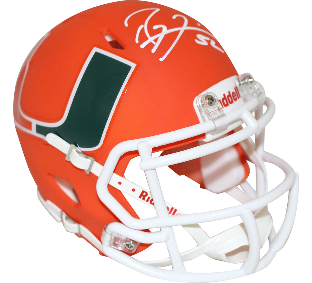 Ray Lewis Autographed/Signed Miami Hurricanes AMP Mini Helmet BAS 28487