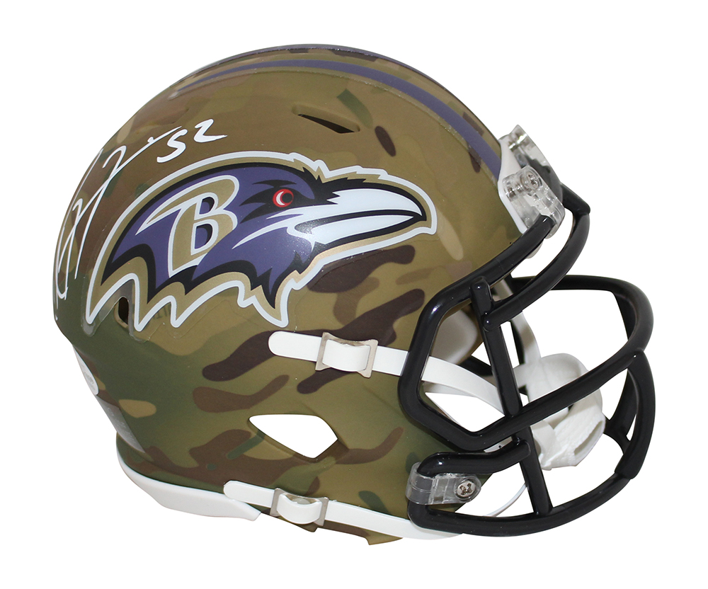 Ray Lewis Autographed/Signed Baltimore Ravens Camo Mini Helmet BAS 31468