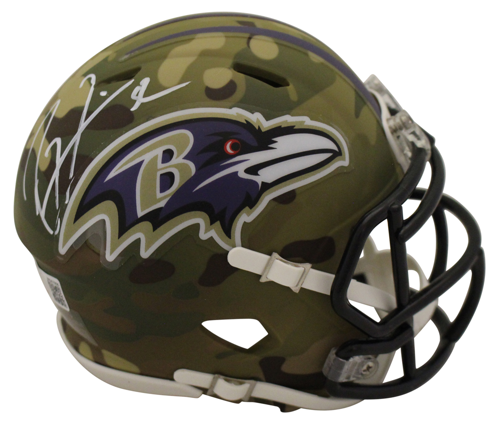 Ray Lewis Autographed Baltimore Ravens Camo Mini Helmet Beckett