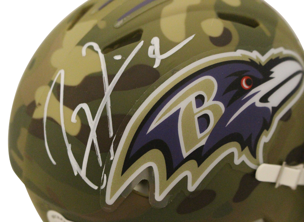 Ray Lewis Autographed Baltimore Ravens Camo Mini Helmet Beckett
