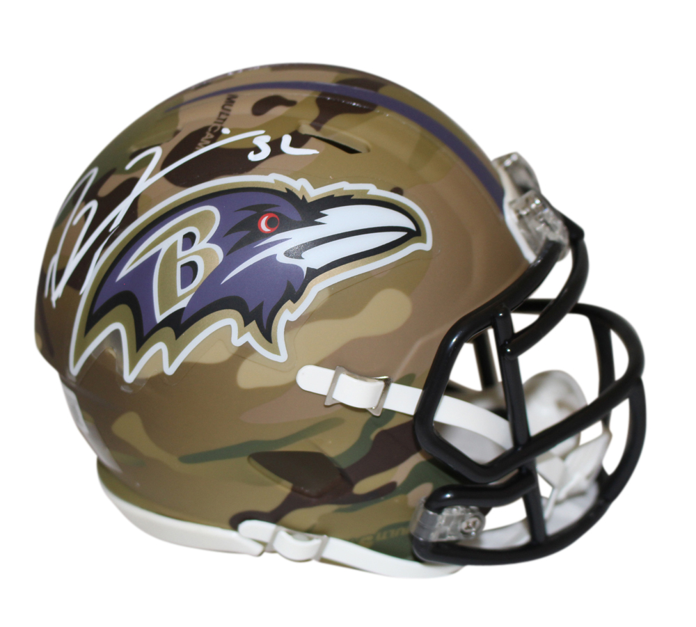 Ray Lewis Autographed Baltimore Ravens Camo Speed Mini Helmet Beckett