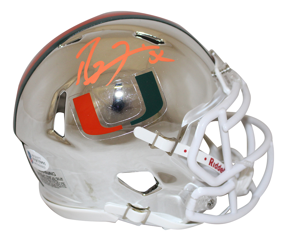 Ray Lewis Autographed/Signed Miami Hurricanes Chrome Mini Helmet BAS 28488