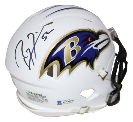 Ray Lewis Autographed Baltimore Ravens Flat White Mini Helmet BAS 26063