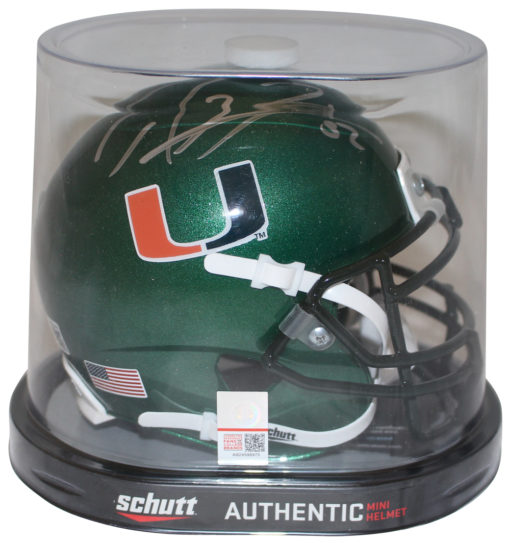 Ray Lewis Autographed Miami Hurricanes Green Schutt Mini Helmet Beckett