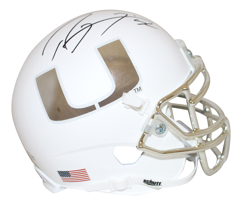 Ray Lewis Autographed Miami Hurricanes White Chrome Mini Helmet BAS 29526