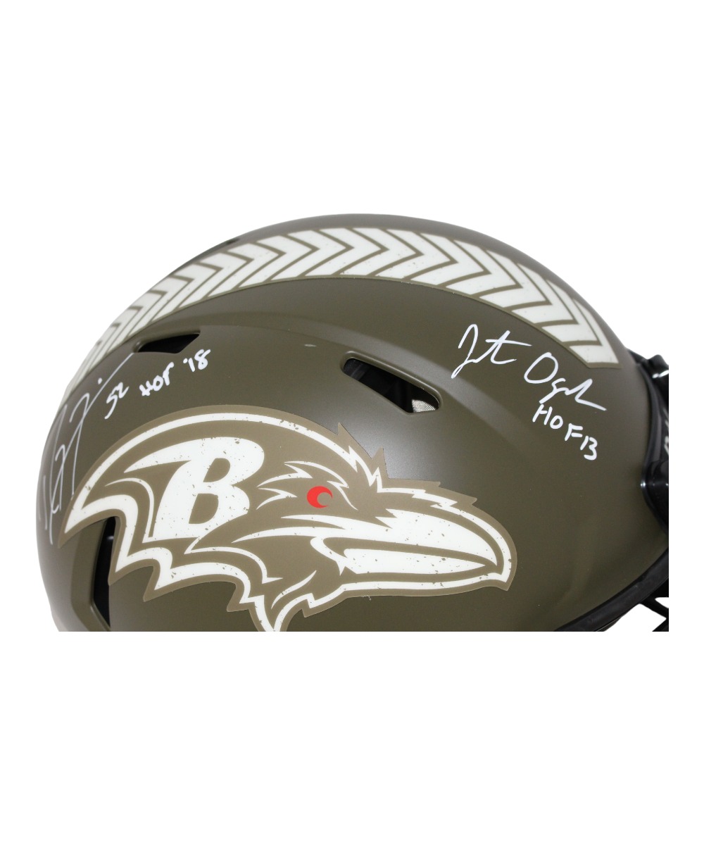 Ray Lewis Jonathan Ogden Signed Ravens Pro Salute HOF Helmet Beckett