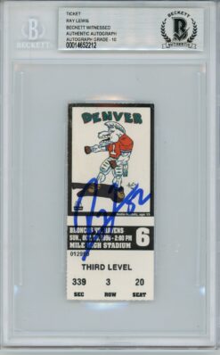 Ray Lewis Signed Baltimore Ravens Ticket 10/20/96 vs DEN BAS Slab 