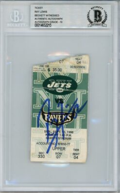 Ray Lewis Signed Baltimore Ravens Ticket 9/13/98 vs Jets BAS Slab 