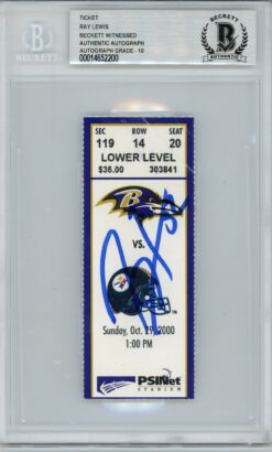 Ray Lewis Signed Baltimore Ravens Ticket 10/29/00 vs Steelers BAS Slab