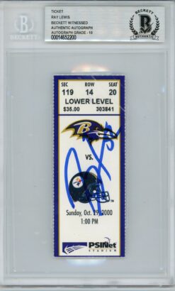 Ray Lewis Signed Baltimore Ravens Ticket 10/29/00 vs Steelers BAS Slab 